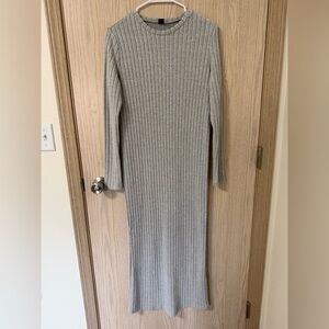 SHEIN Gray Long Sleeve Ribbed Dress